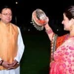 cm pushkar dhami celebrate karwa chauth with wife
